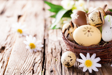 Easter eggs on wood