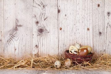 Easter eggs on wood