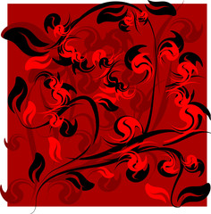 Темно-красный узор. Цветы и лситья
