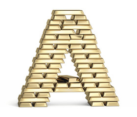 Letter A from gold bars