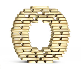 Letter O from gold bars