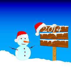 snowman winter with 2014 color vector