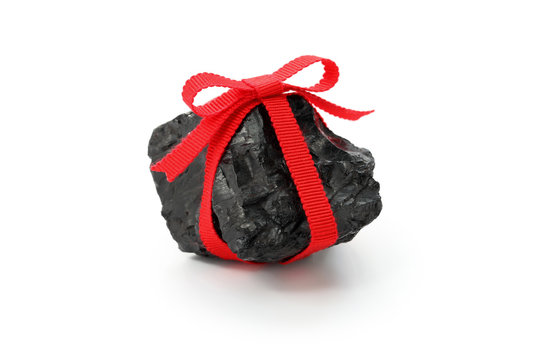 coal with red ribbon