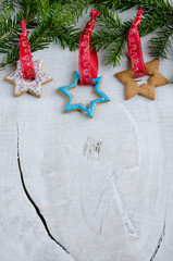 Christmas background with cookies on the wooden background