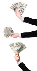 Businessman's hands with dollars isolated