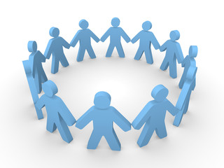 Blue 3d people standing in the circle