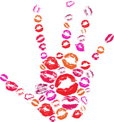 Hand shape made with print kisses