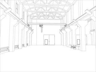 Factory environment. Wire-frame. Vector format