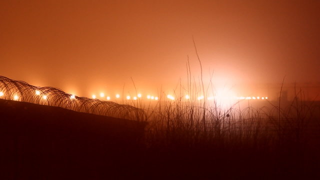 Airport landing system lights at night