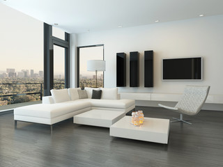 Luxury modern white living room interior