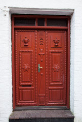 Old Colorful Red Door in Ribe, Denmark