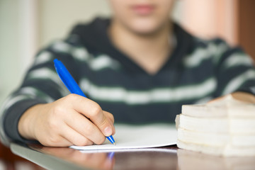 Cute boy doing his school homework