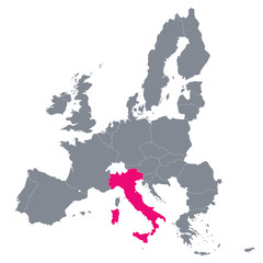 map of European Union with the indication of Italy