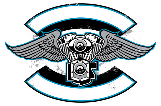 motorbike club badge with engine and wings