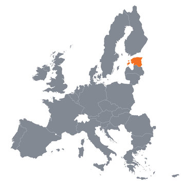 map of European Union with the indication of Estonia