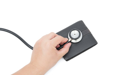 Fototapeta na wymiar stethoscope above a wallet with clipping path