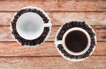 Coffee cups and bean