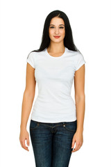 Obraz premium Attractive young woman with a blank white t-shirt isolated