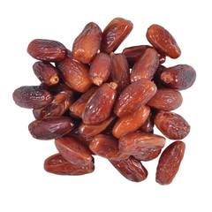 Heap of dried dates on a white background