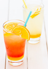 Refreshing natural orange juice and lemonade