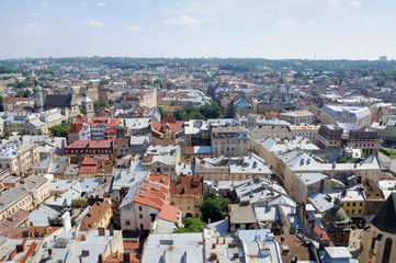 Obraz premium Lviv bird's-eye view of from of the City Hall, Ukraine