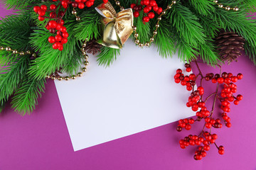 Fototapeta na wymiar Christmas card on purple background
