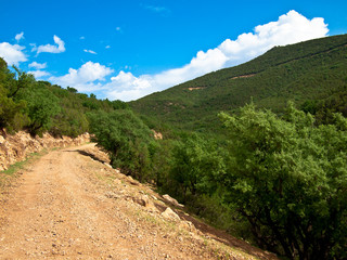 The road goes to the mountains against the sky