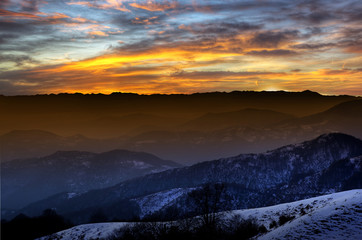 Sunset on the high altitude mountain. High altitude sunset