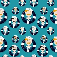 Different sailors seamless vector pattern in cartooning style