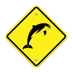 dolphin yellow and black sign - no fishing allowed