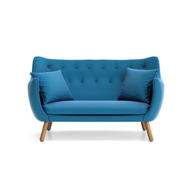 Isolated contemporary blue buttoned sofa - obrazy, fototapety, plakaty