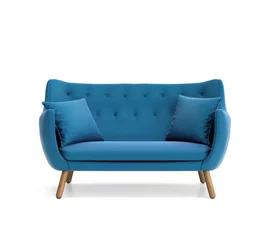 Foto op Plexiglas Isolated contemporary blue buttoned sofa © Michael
