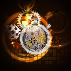 Mechanical clock stop watch on abstract background,