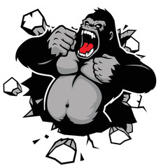 angry gorilla breaking the wall