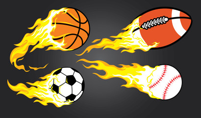 collection de ballon de sport en feu
