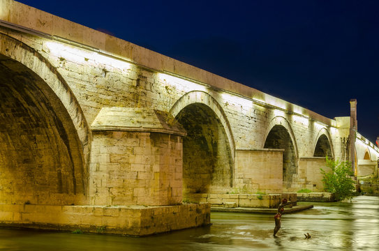 A View Of A Famous Stone Bridge In Skopje