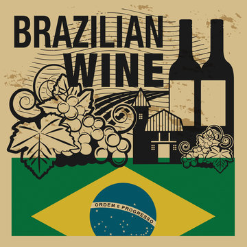 Grunge rubber stamp with words Brazilian Wine