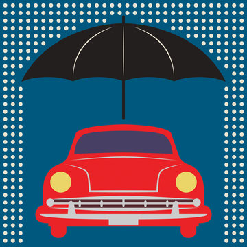 Car under umbrella, vector