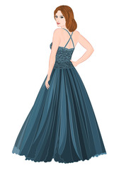 Girl figure in dark blue long dress