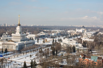 Naklejka premium Aerial view of the Exhibition Center with a beautiful pavilion