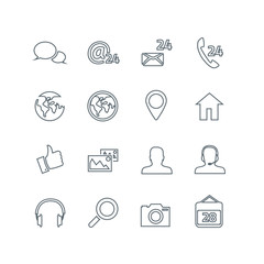 16 Outline icons of travel, business, web and social media