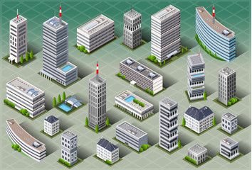 Isometric European Buildings City Vector  - 59838902