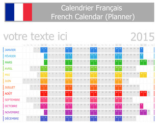 2015 French Planner Calendar with Horizontal Months