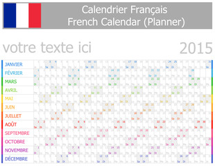 2015 French Planner-2 Calendar with Horizontal Months