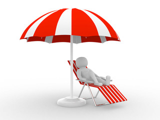 A person lying on a lounge chair enjoying his holiday under an u