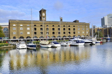 St Katharine dock in London. Yacht  pier near Tower Bridge