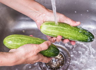 Washing Cucumber Vegetables