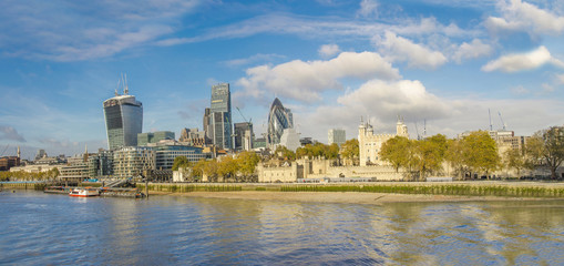 London skyline, wide angle cityscape