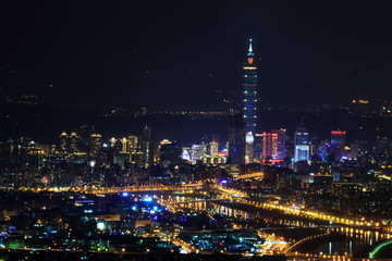 Full view of Taipei city at night