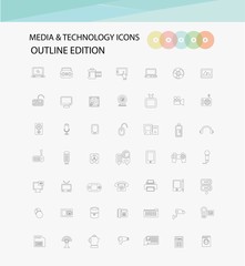 Fototapeta na wymiar Outline edition,Media & Technology icons